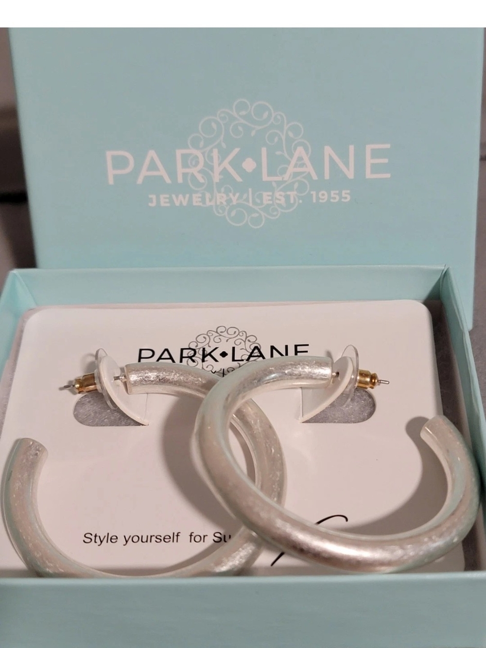 Park Lane Silver-White Shimmer Hoop Earrings